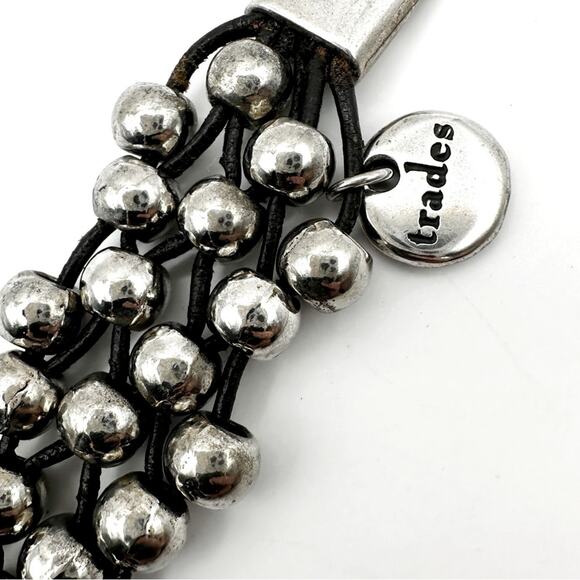 Trades by Haim Shahar Champagne Bubbles Black Leather Bracelet Silver Ball Boho - Picture 3 of 11